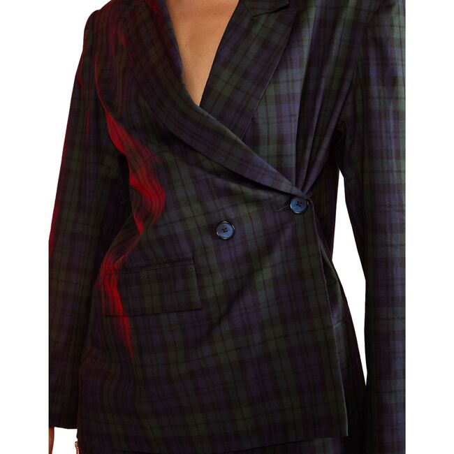 Women's Plaid Oversized Blazer, Black Watch - Blazers & Sport Coats - 4