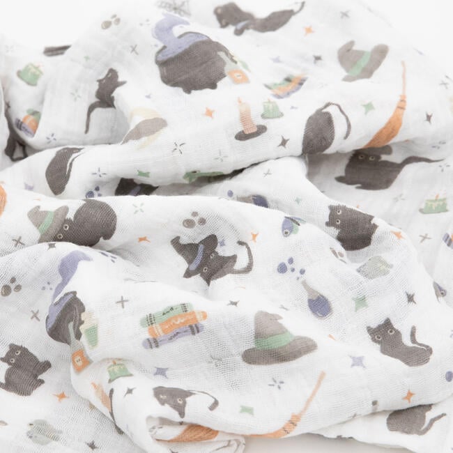 Cotton Muslin Swaddle Single, Cats & Cauldrons - Swaddles - 4