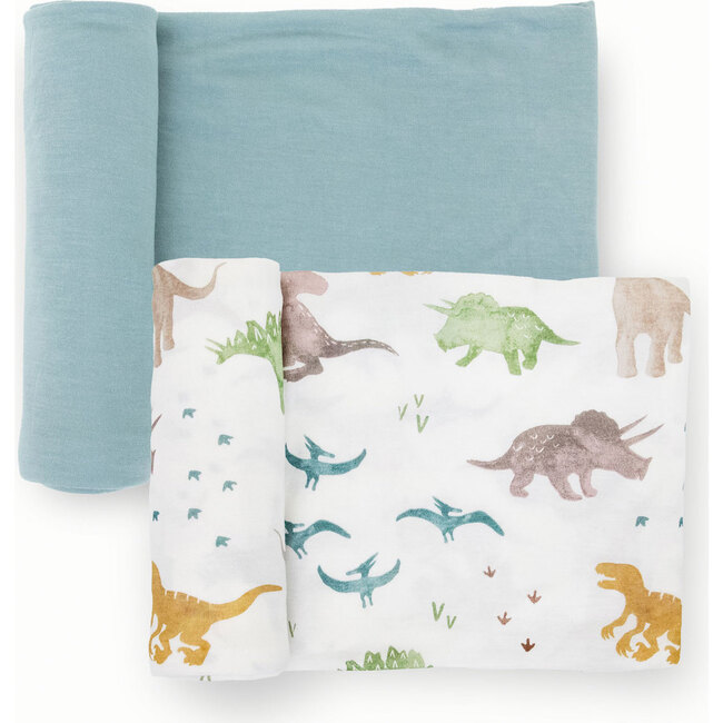 Stretch Knit Swaddle Blanket, Neutral Dino Friends (Pack Of 2)