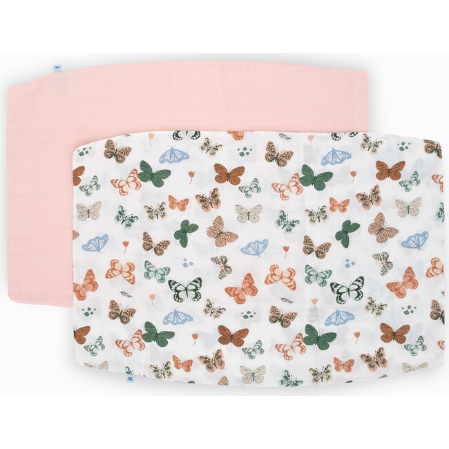 Cotton Muslin Pillowcase, Butterflies (Pack Of 2)