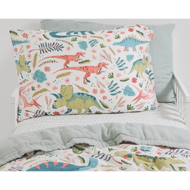 Cotton Muslin Pillowcase, Pink Dinos (Pack Of 2) - Sheets - 3