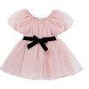 Baby Puff Sleeve Velvet Bow Organza Tulle Dress, Pink - Dresses - 1 - thumbnail