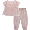 Baby Sparkle Mesh Top & Metallic Jogger Set, Pink - Mixed Apparel Set - 1 - thumbnail