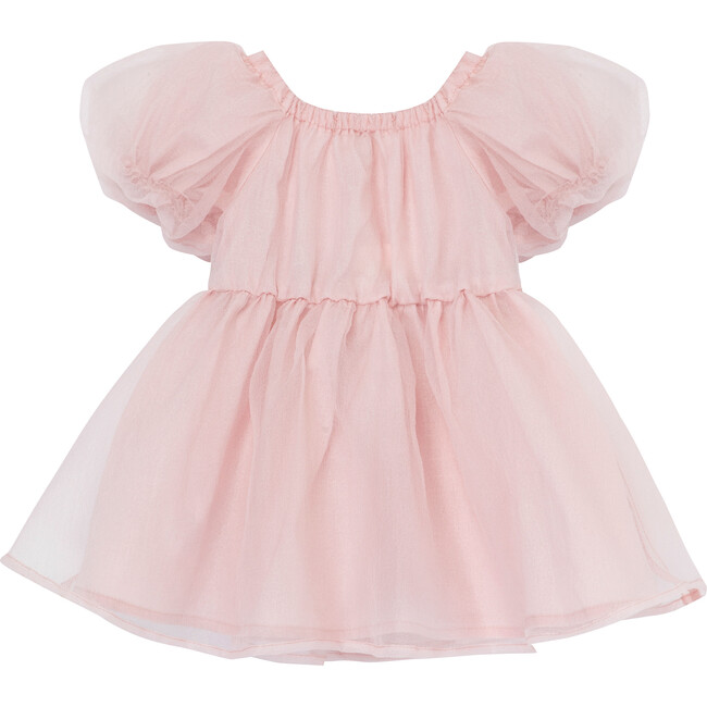 Baby Puff Sleeve Velvet Bow Organza Tulle Dress, Pink
