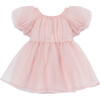 Baby Puff Sleeve Velvet Bow Organza Tulle Dress, Pink - Dresses - 2