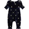 Baby Glitter Tree Beddeck Smocked Sleeve Velour Jumpsuit, Navy - Rompers - 2