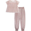 Sparkle Mesh Top & Metallic Jogger Set, Pink - Mixed Apparel Set - 2