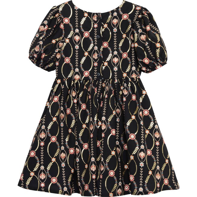 Infinity Floral Vine Puff Sleeve Woven Dress, Black - Dresses - 2