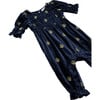 Baby Glitter Tree Beddeck Smocked Sleeve Velour Jumpsuit, Navy - Rompers - 3