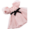 Baby Puff Sleeve Velvet Bow Organza Tulle Dress, Pink - Dresses - 3