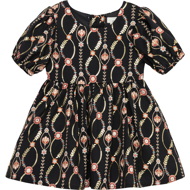 Baby Infinity Floral Vine Puff Sleeve Woven Dress, Black