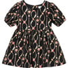 Baby Infinity Floral Vine Puff Sleeve Woven Dress, Black - Dresses - 1 - thumbnail