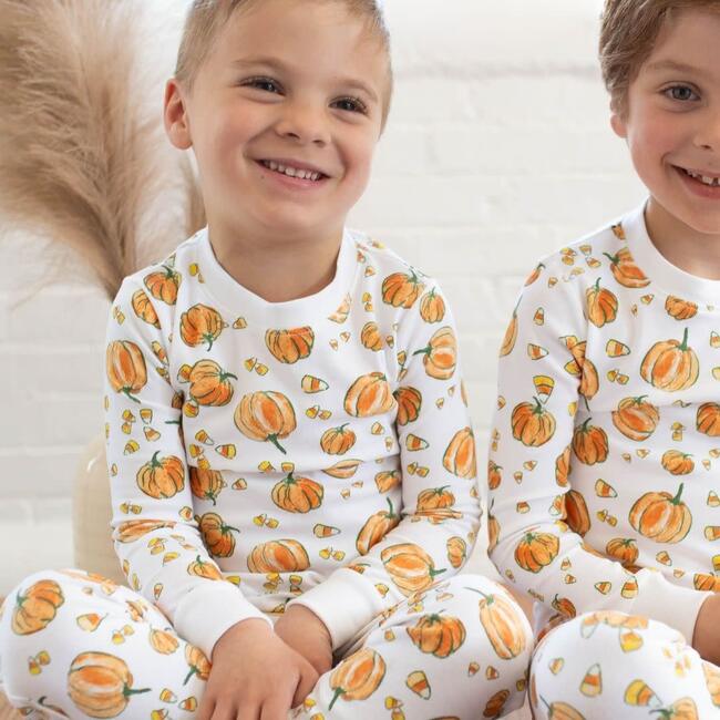 Candy Corn + Pumpkin Pajama Set, Orange - Pajamas - 2