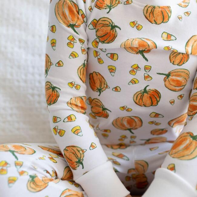 Candy Corn + Pumpkin Pajama Set, Orange - Pajamas - 3
