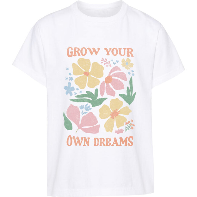 Floral Dreams Vintage-Washed Rib Knit Crew Neck Print T-Shirt, White