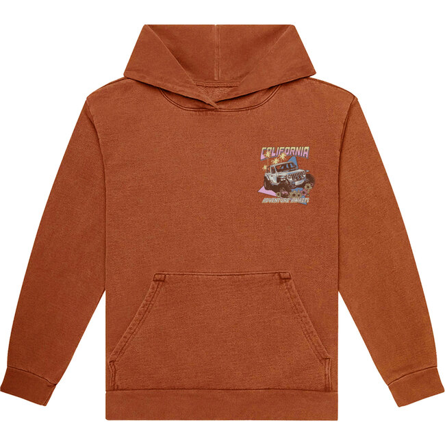 Adventure Vintage-Washed Print Rib Knit Cuff Hoodie, Brown