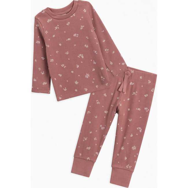 Organic Cotton Ribbed Top and Pant Set, Sienna Floral / Rouge