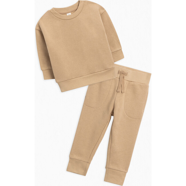 Organic Cotton Fleece Sweatshirt and Sweatpants Set, Latte - Mixed Apparel Set - 1