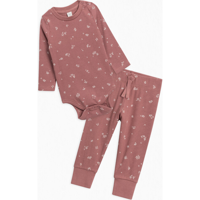 Organic Cotton Baby Ribbed Bodysuit and Pant Set, Sienna Floral / Rouge
