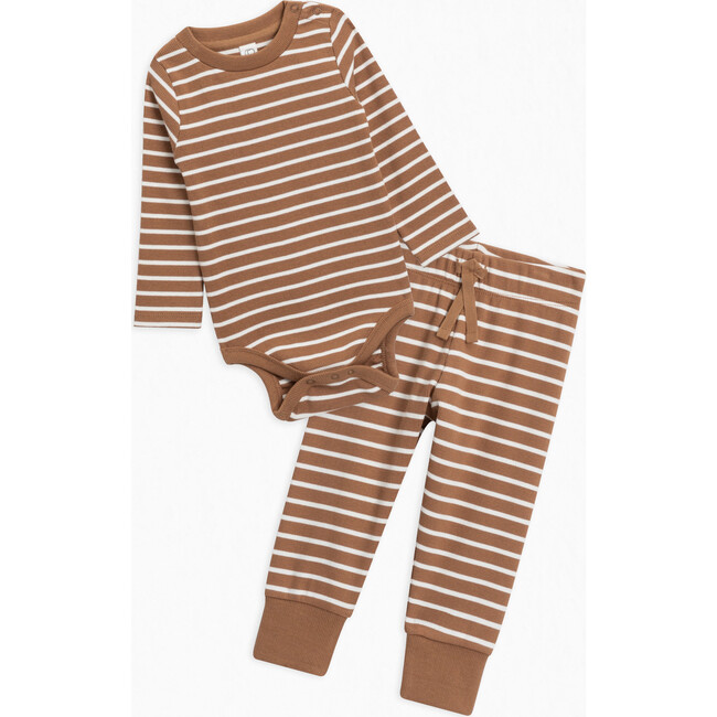 Organic Cotton Baby Ribbed Bodysuit and Pant Set, Luka Stripe / Cream + Nutmeg
