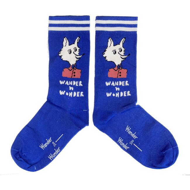 Fox Print Calf-Length Socks, Cobalt Blue
