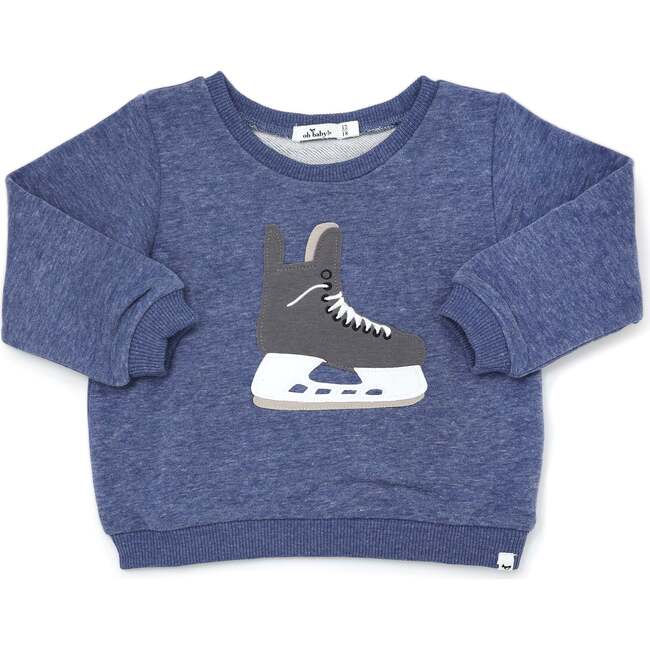 Hockey Skates Applique Brooklyn Boxy Sweatshirt, Denim