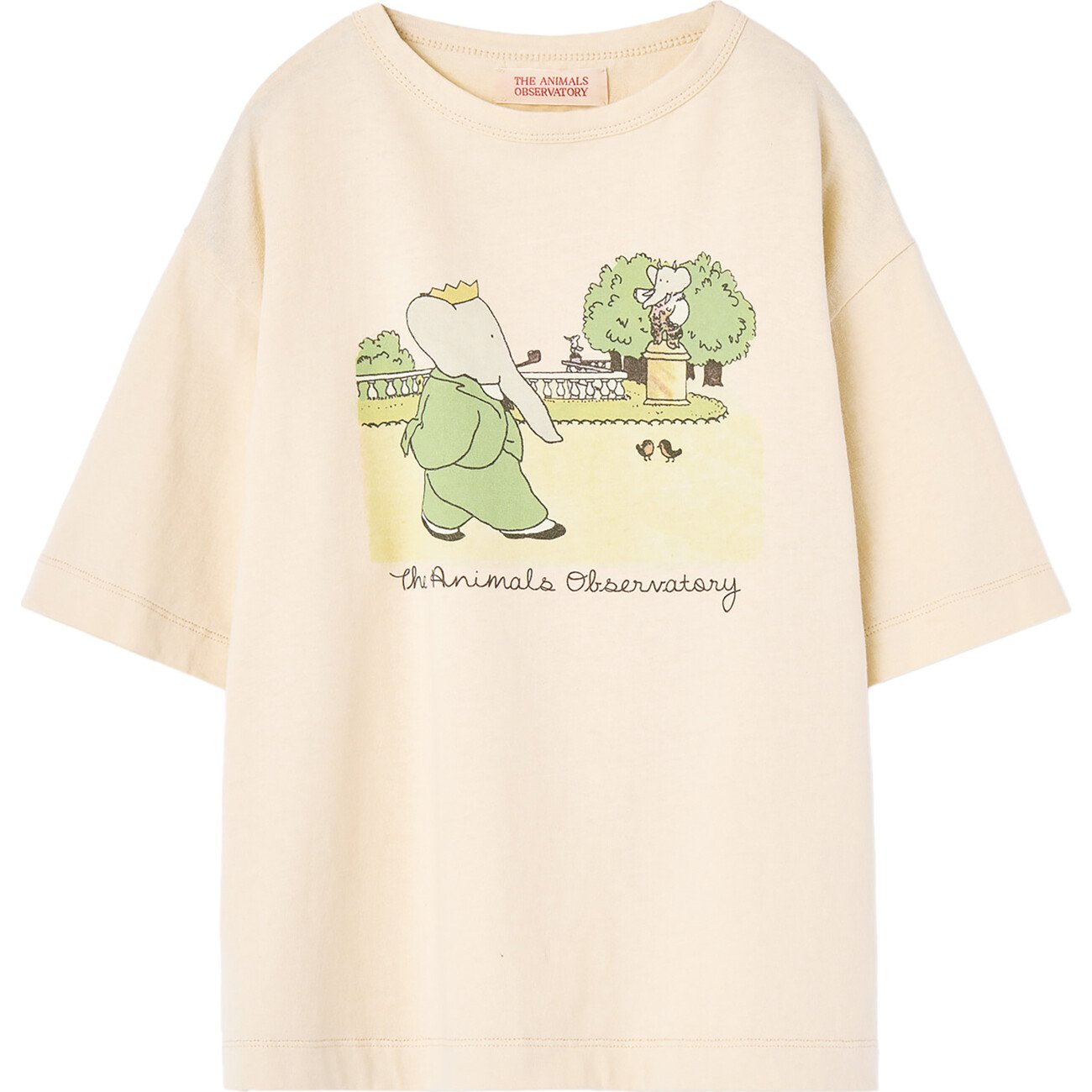 Babar x The Animals Observatory Elephant Park Rooster Oversize Kids T-Shirt,  Ecru - The Animals Observatory Tops | Maisonette