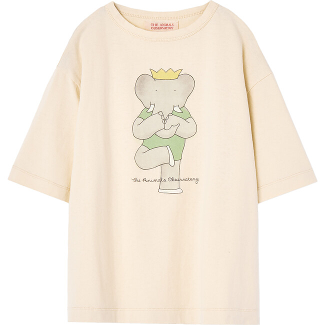 Babar x The Animals Observatory Elephant Yoga Crown Rooster Oversize Kids T-Shirt, Ecru