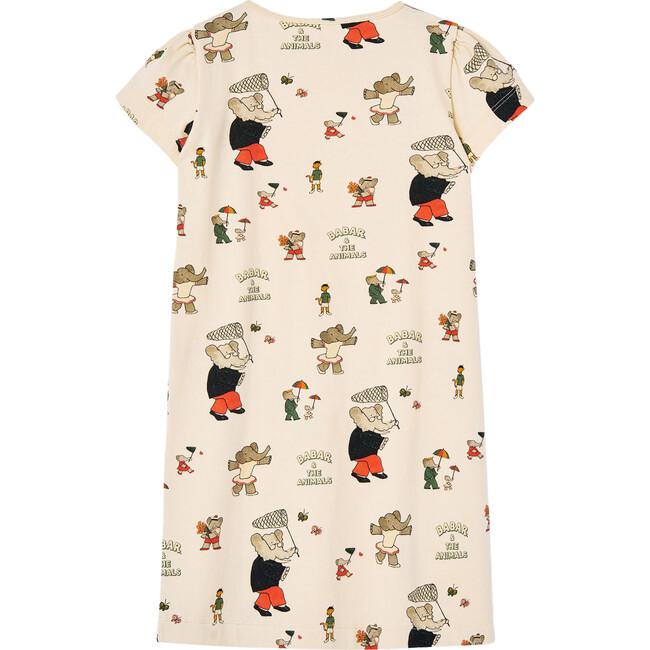 Babar x The Animals Observatory Elephants Butterfly Flamingo Kids Dress, Ecru - Dresses - 2