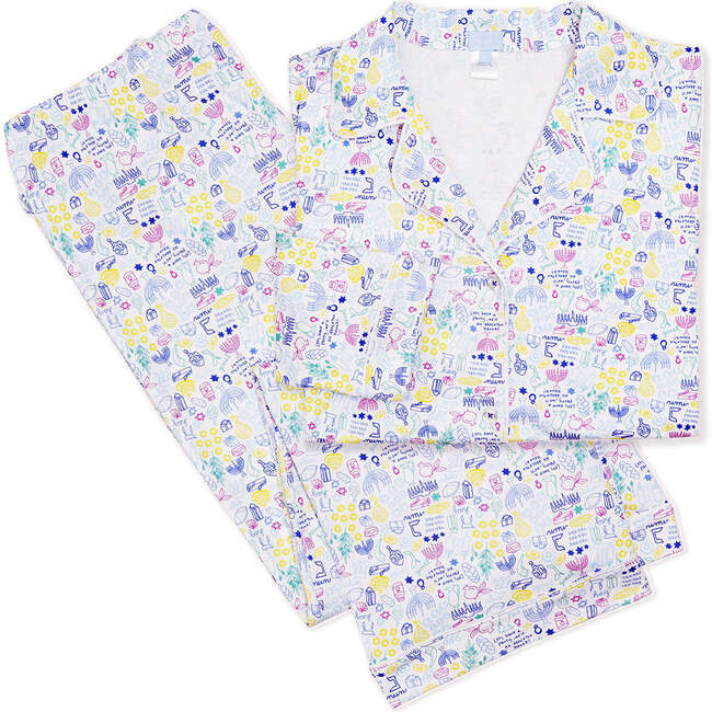 Hanukkah Women's Button Front Long Pajama Set, Multi