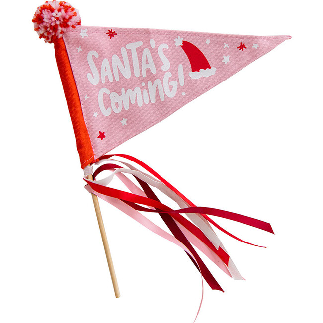 Santa's Coming Mini Pennant Flag, Pink