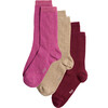 Women's Eco-Conscious Cashmere Socks, Amarylias, Plum & Nude (Pack Of 3) - Socks - 1 - thumbnail