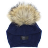 Knit Wool Faux Fur Pom Pom Hat, Navy - Hats - 1 - thumbnail