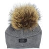 Knit Wool Faux Fur Pom Pom Hat, Charcoal - Hats - 1 - thumbnail