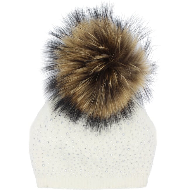 Knit Wool Faux Fur Pom Pom Hat, White