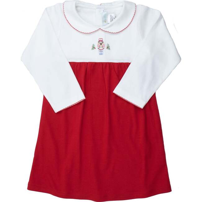 Nutcracker Embroidered Pima Dress, Infant Girls, White with Red
