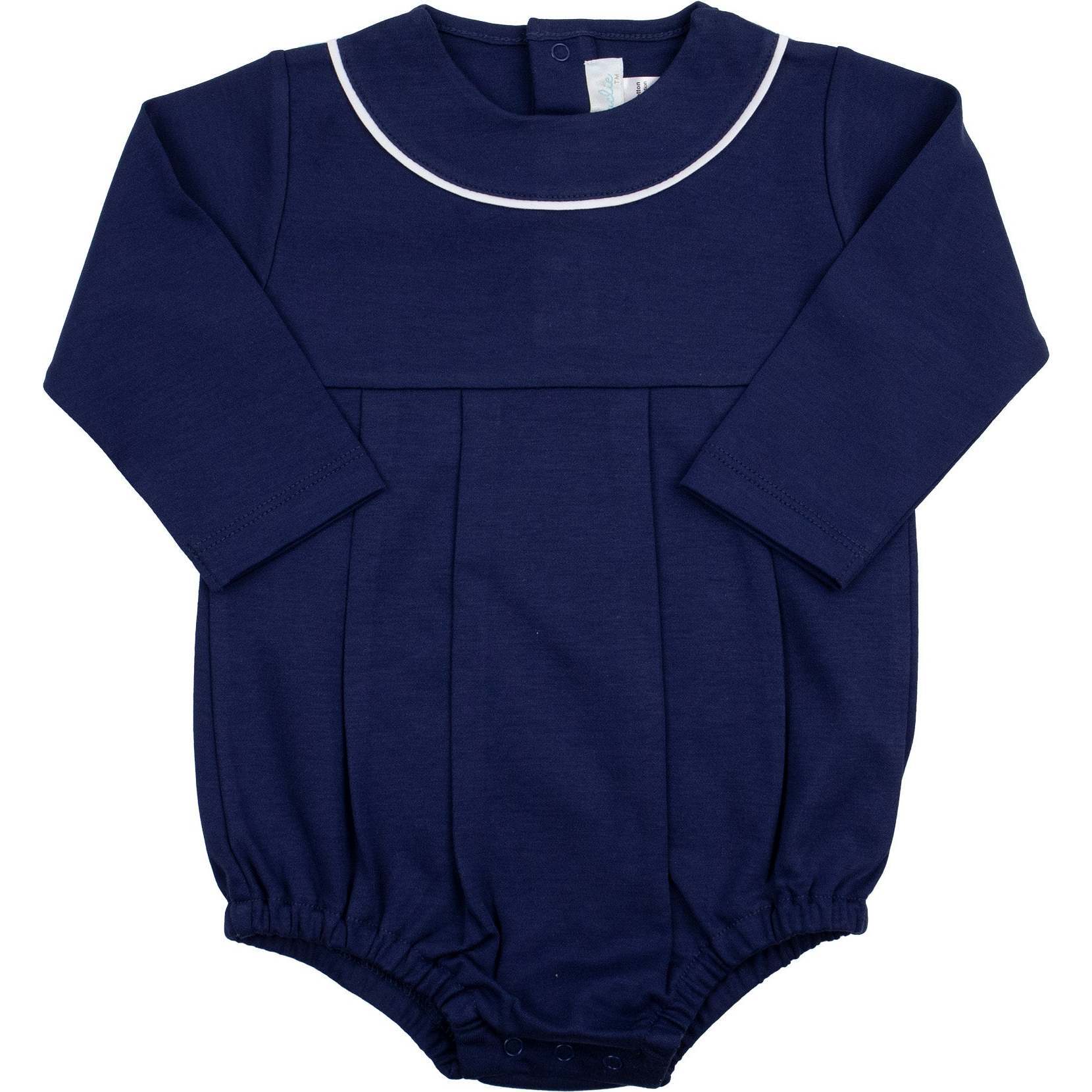 Long Sleeve Jersey Bubble Romper, Boys, Navy - Rompers - 1