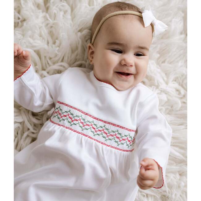 Christmas Smocked Bubble Romper, White - Rompers - 2