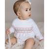 Christmas Smocked Bubble Romper, White - Rompers - 3