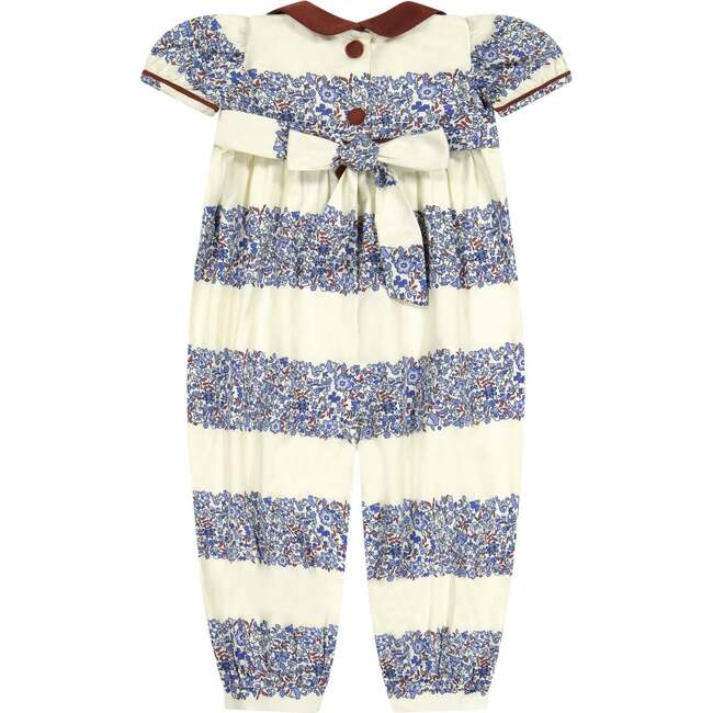 Blue Striped Microfloral Patty Romper - Rompers - 2