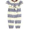 Blue Striped Microfloral Patty Romper - Rompers - 2