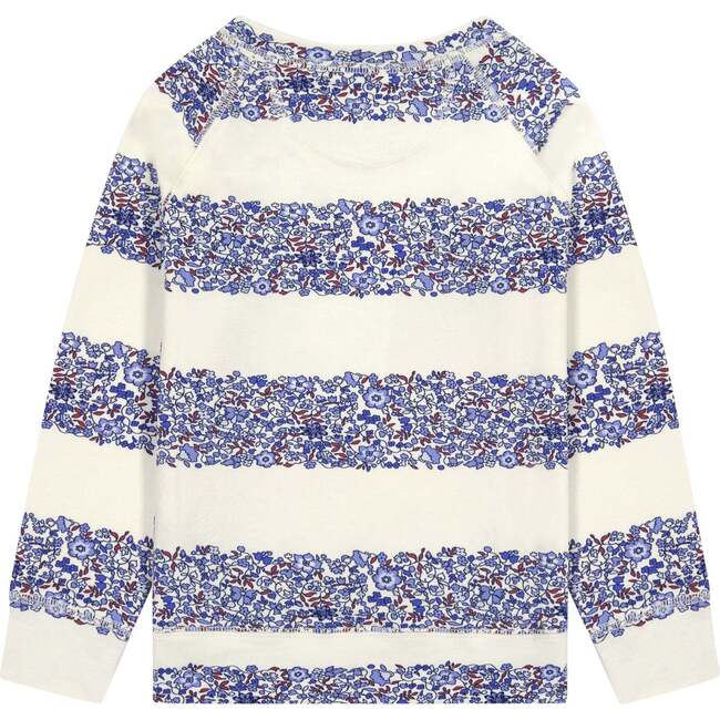 Blue Striped Microfloral Crewneck Sweatshirt - Sweatshirts - 2