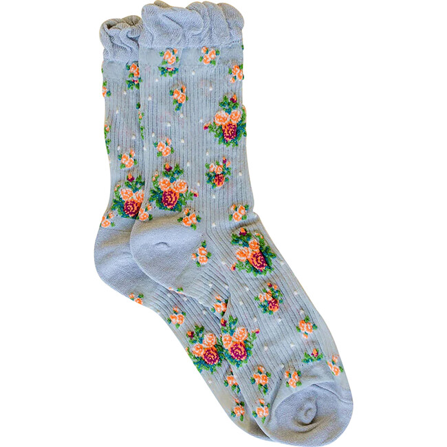 Peachy Floral Sheer Knit Sock, Grey