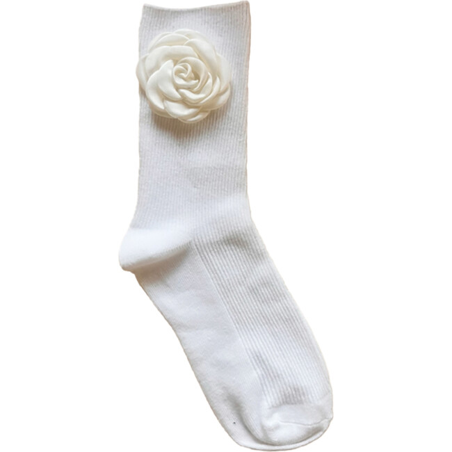 Bay Time Knit Satin Rose Sock, Ivory