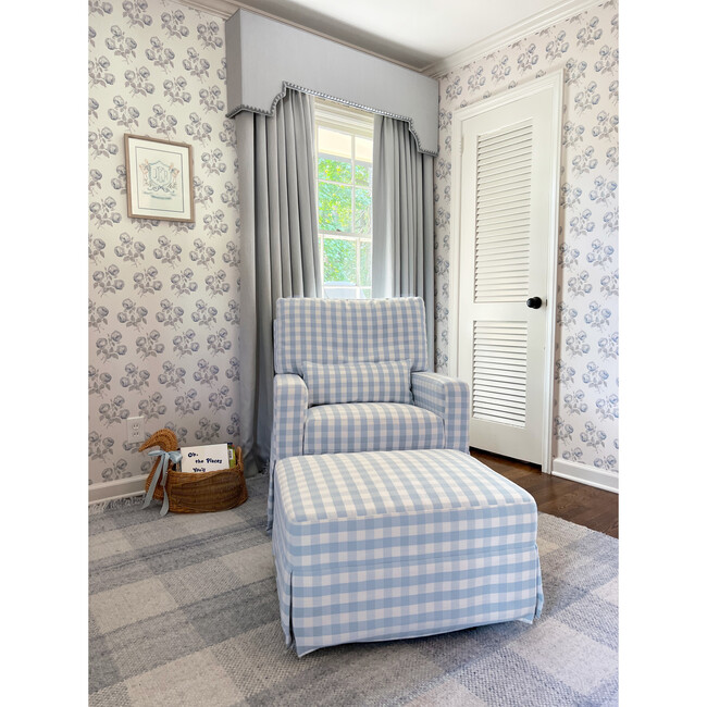 Maisonette x Namesake Crawford Pillowback Comfort Swivel Glider, Blue Gingham - Nursery Chairs - 2