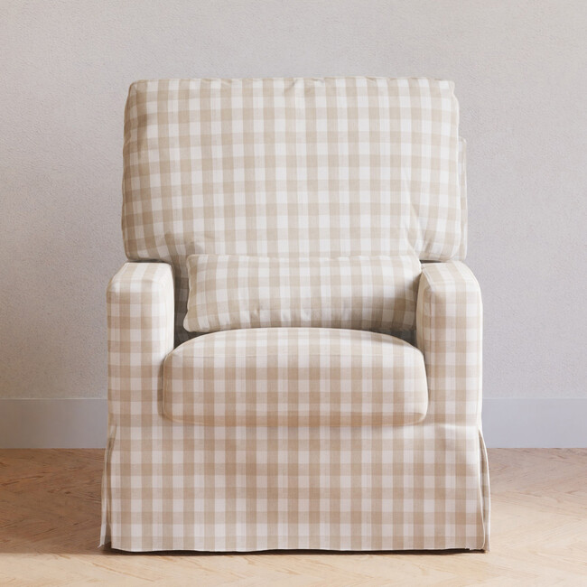 Crawford Pillowback Comfort Swivel Glider, Tan Gingham - Nursery Chairs - 3