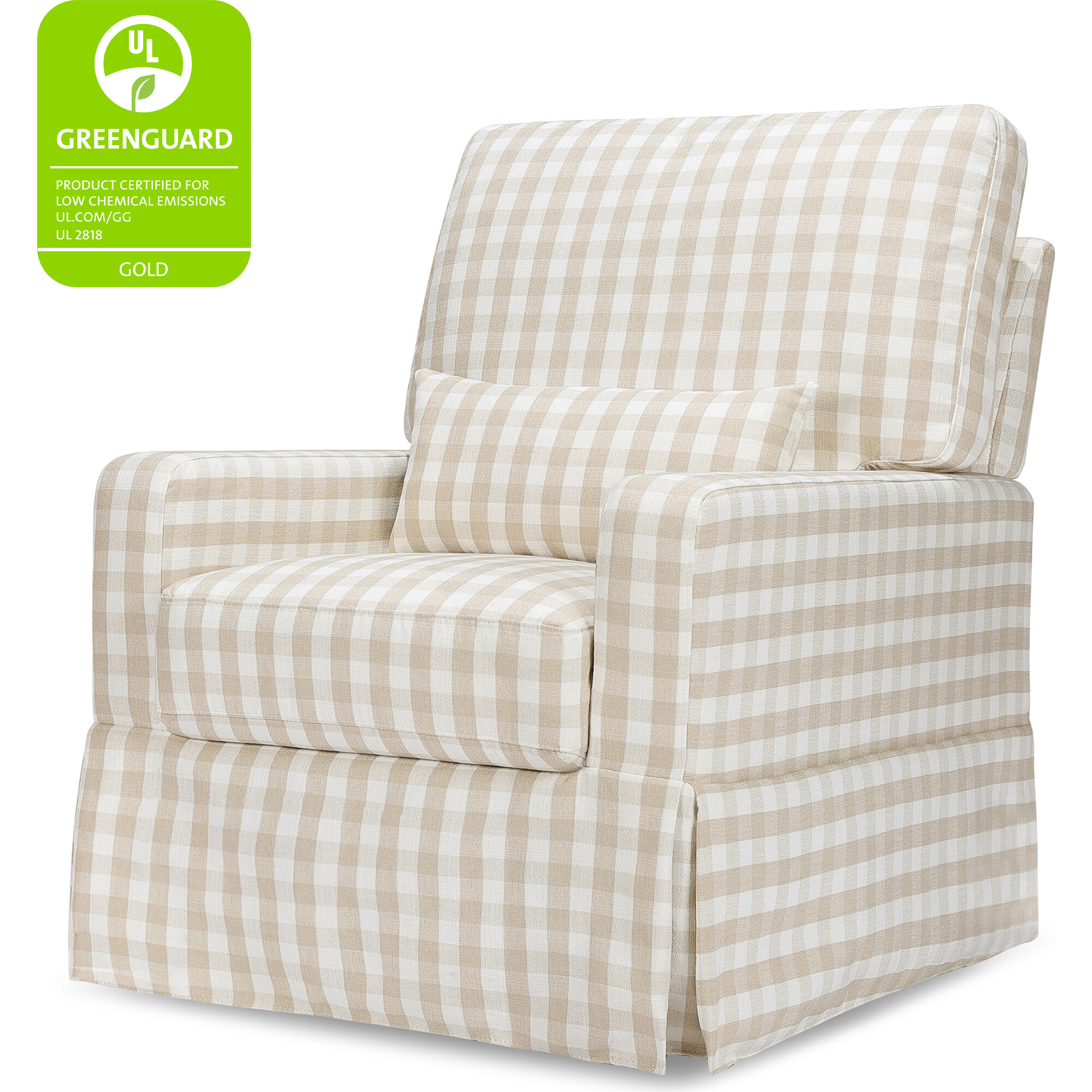 Crawford Pillowback Comfort Swivel Glider Tan Gingham