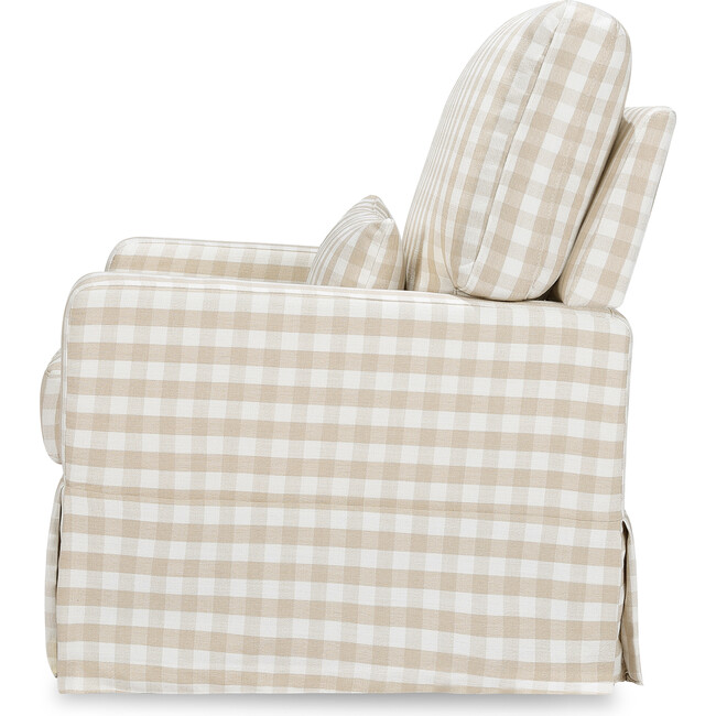 Crawford Pillowback Comfort Swivel Glider, Tan Gingham - Nursery Chairs - 6