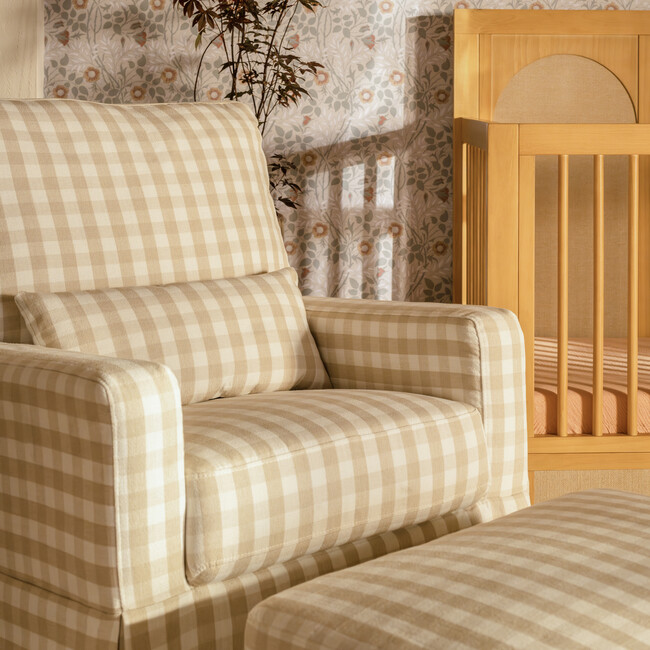 Crawford Pillowback Comfort Swivel Glider, Tan Gingham - Nursery Chairs - 9