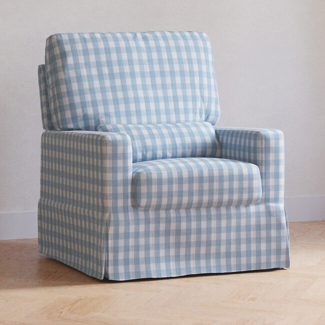 Maisonette x Namesake Crawford Pillowback Comfort Swivel Glider, Blue Gingham - Nursery Chairs - 9